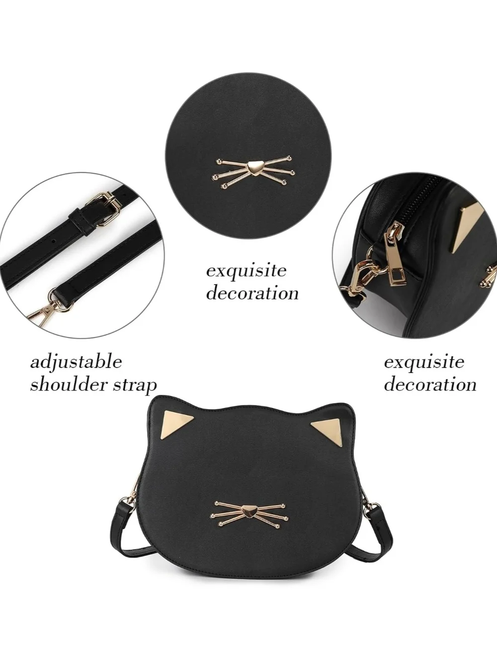 Black Cat-Shaped Crossbody Bag with Gold Accents